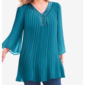 Embellished pleated blouse